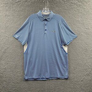 Under Armour Men‎ Polo Shirt Large Blue White Striped Cold Black Heat Gear